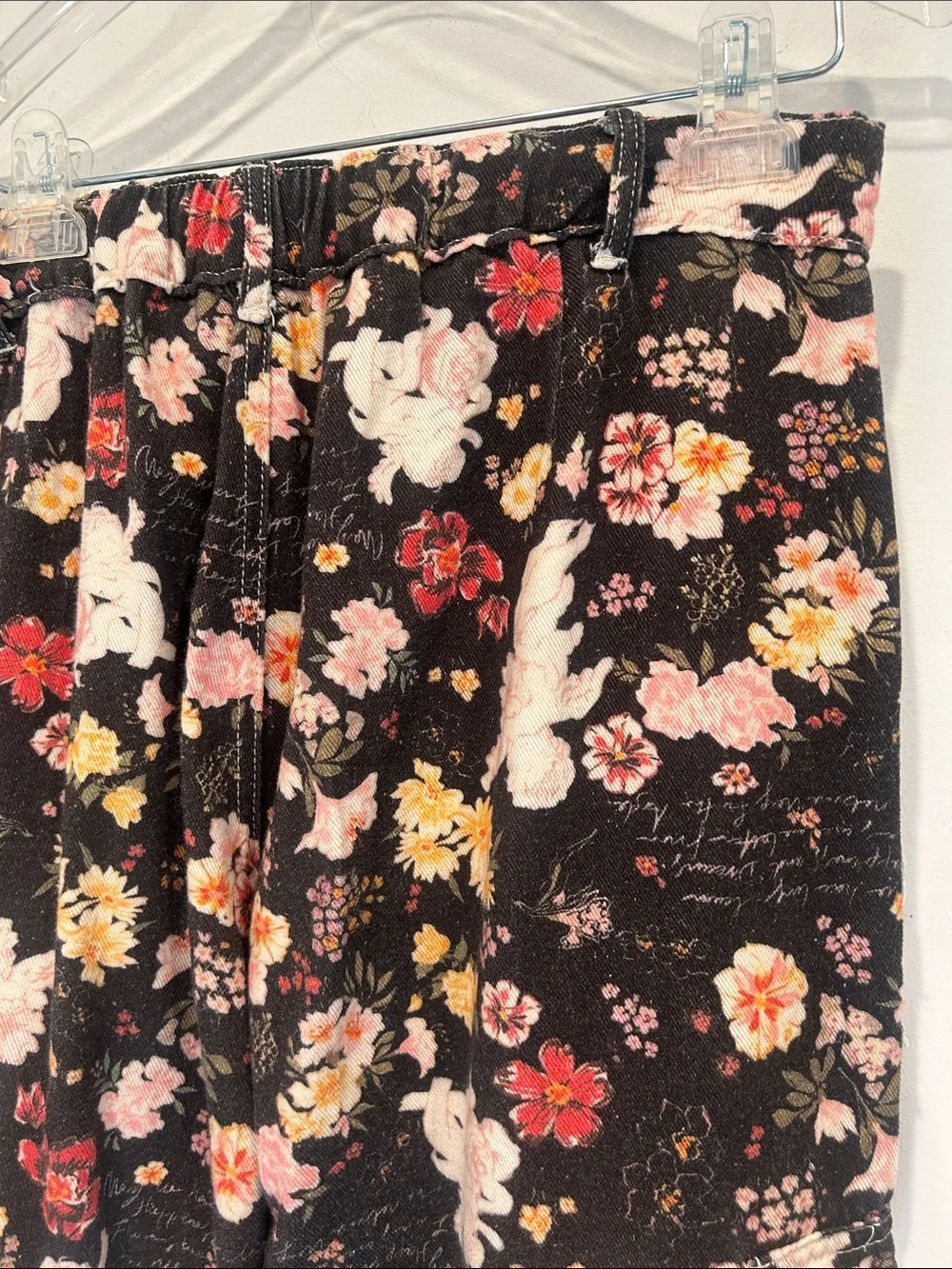 POL Floral bohemian Patchwork Black baggy Cargo Jogger Pants women’s medium